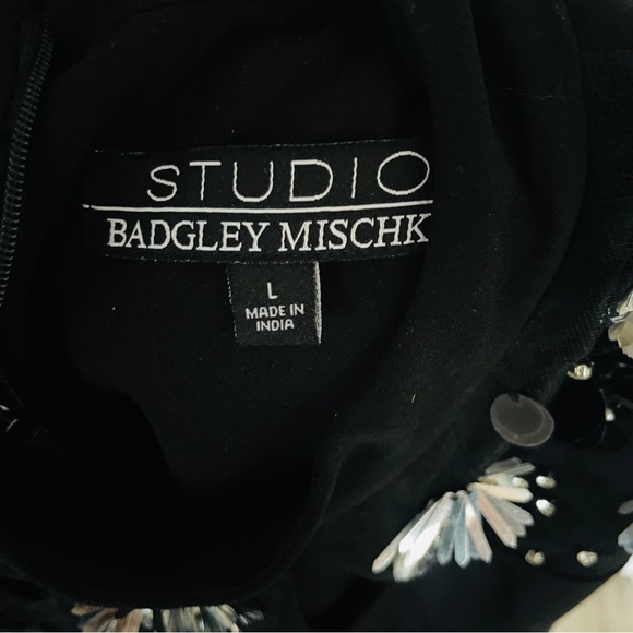 Studio Badgley Mischk pleated Sequin Bib Black Dress Large - Picture 8 of 12